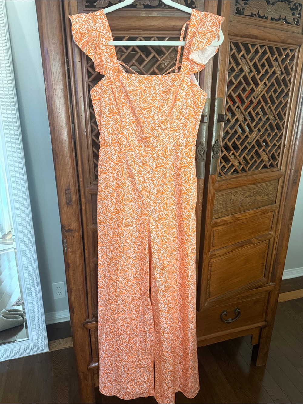 Hutch Orange Printed Wide-Leg Jumpsuit with Ruffle Straps